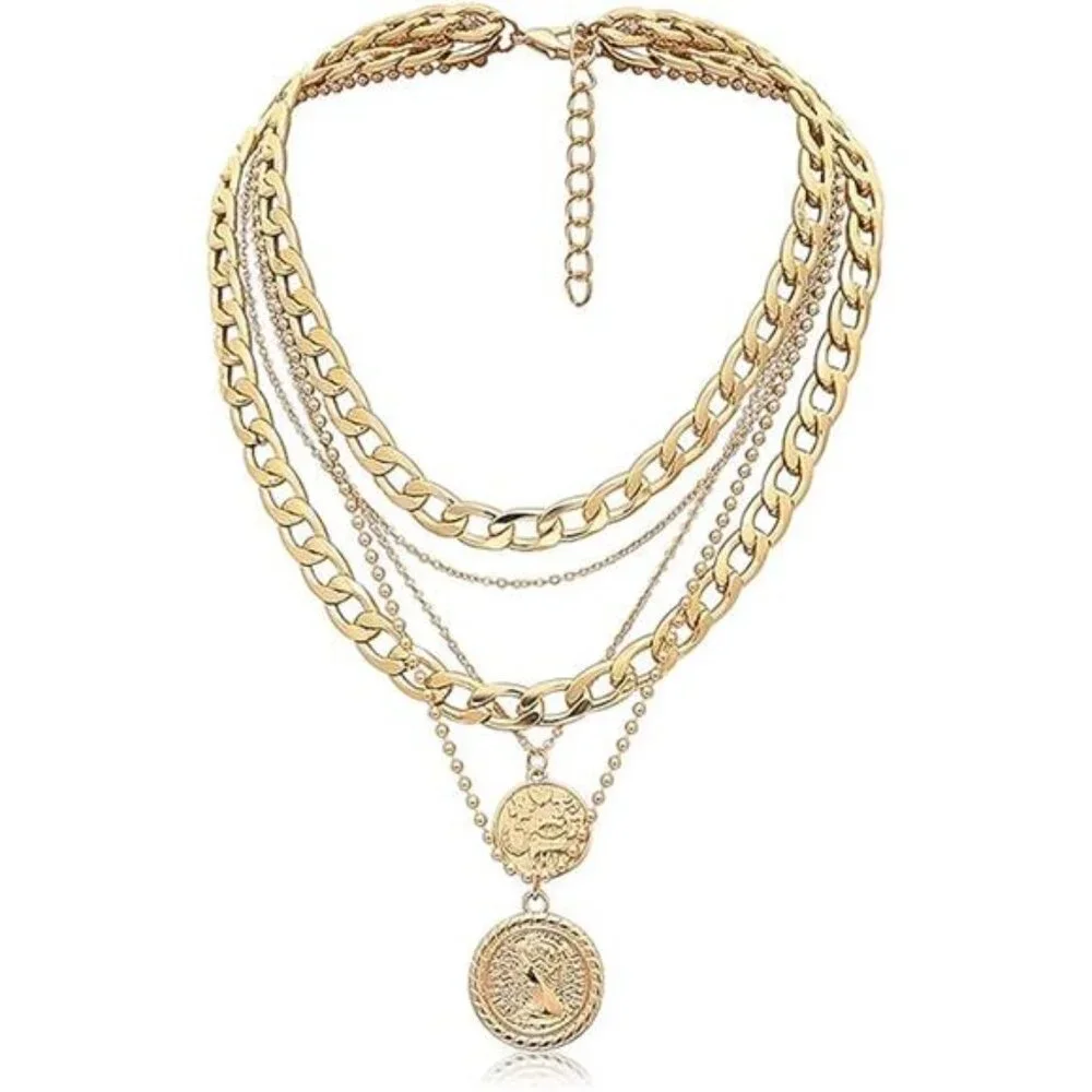 Gold Layered Necklace Set for Women – Trendy Retro Coin Pendant - Picture 7 of 7
